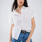 Q2 Short Sleeve Relaxed Button Up Shirt in white