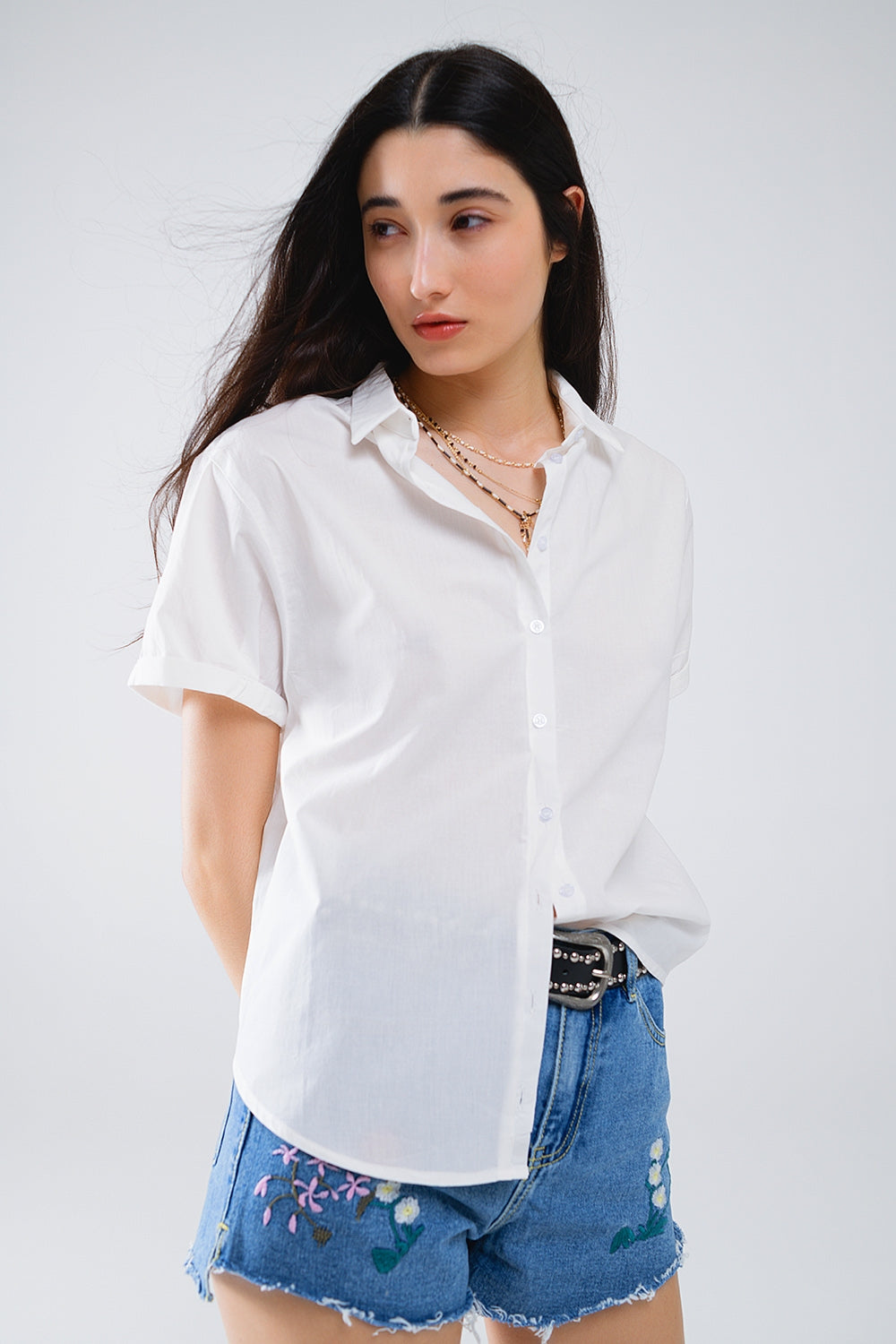 Short Sleeve Relaxed Button Up Shirt in white