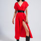 Q2 Short sleeve satin maxi dress in red