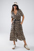 Q2 Short Sleeve Shirt Midi Dress With Belt In Leopard Print