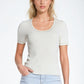 Q2 Short Sleeve sweater In beige With Silver Seam at Round Neck