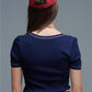 Short Sleeve sweater In navy With Silver Seam at Round Neck
