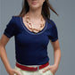 Short Sleeve sweater In navy With Silver Seam at Round Neck