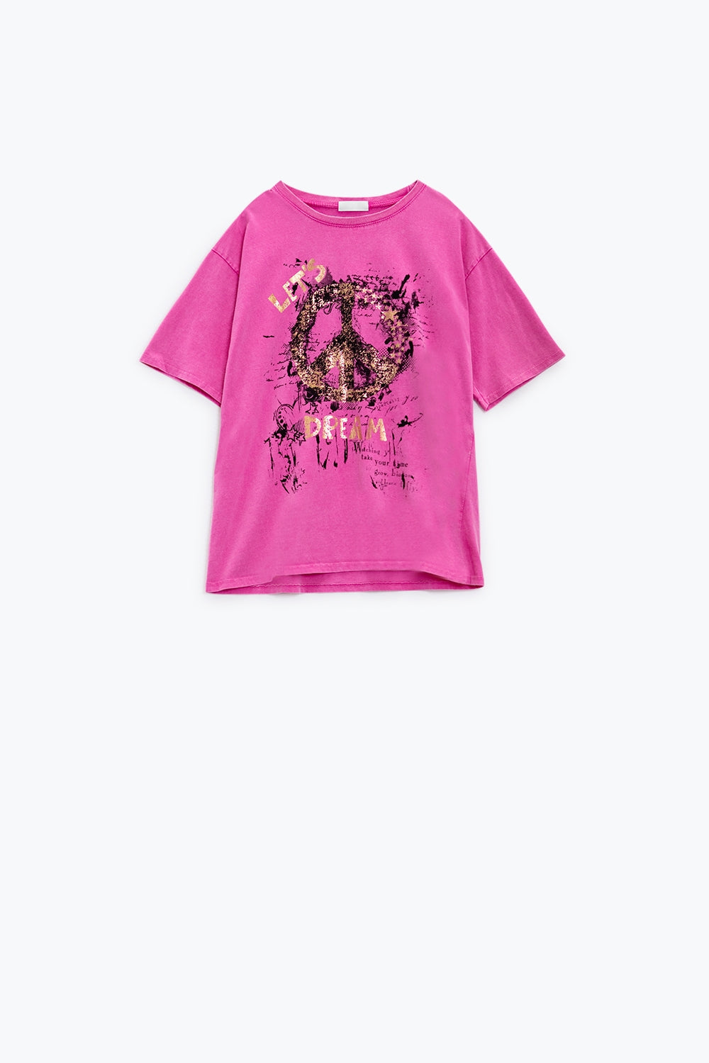 Short Sleeve T-shirt With Graphic Peace Sign Design At The Front In Fuchsia