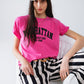 Q2 Short Sleeve T-shirt With Graphic Text Manhattan In Pink