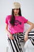 Q2 Short Sleeve T-shirt With Graphic Text Manhattan In Pink