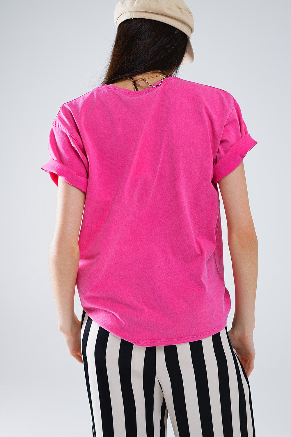 Short Sleeve T-shirt With Graphic Text Manhattan In Pink