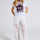 Short Sleeve T-shirt with Love Text on Front in white