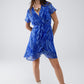 Q2 Short Wrap Dress in blue animal printed and Gold lurex