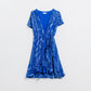 Short Wrap Dress in blue animal printed and Gold lurex