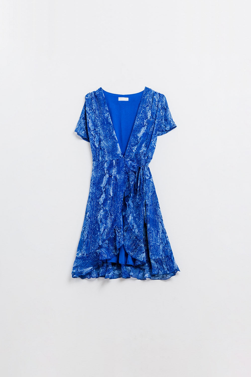 Short Wrap Dress in blue animal printed and Gold lurex