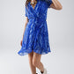 Short Wrap Dress in blue animal printed and Gold lurex