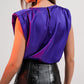 Shoulder pad satin top in violet