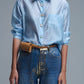 Silky Loose Shirt With Button Medley in Blue