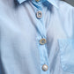 Silky Loose Shirt With Button Medley in Blue