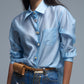 Q2 Silky Loose Shirt With Button Medley in Blue