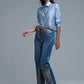 Silky Loose Shirt With Button Medley in Blue