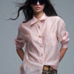 Q2 Silky Loose Shirt With Button Medley in Pink