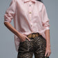 Silky Loose Shirt With Button Medley in Pink