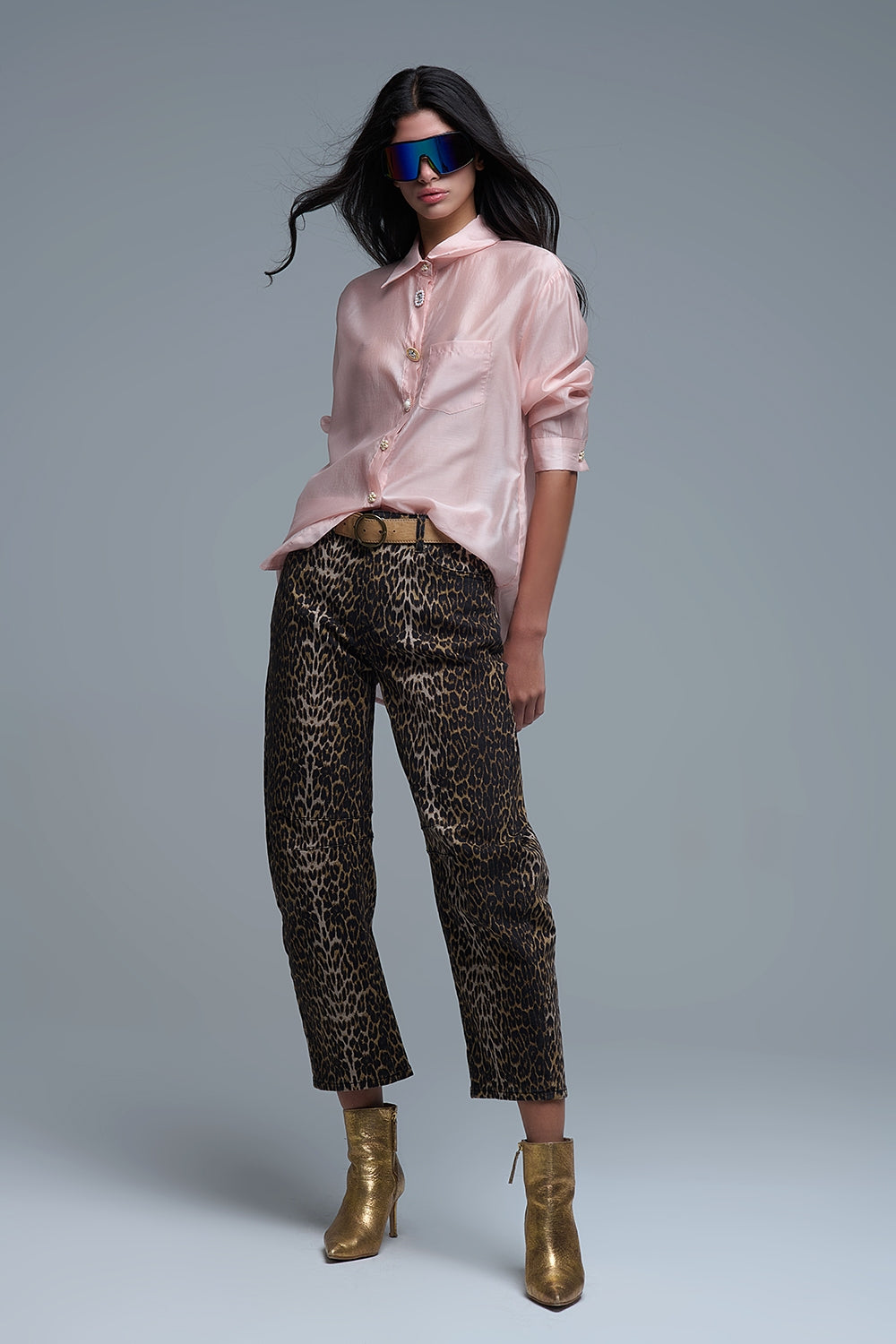 Silky Loose Shirt With Button Medley in Pink