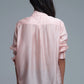 Silky Loose Shirt With Button Medley in Pink