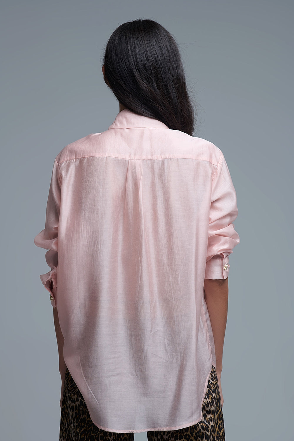 Silky Loose Shirt With Button Medley in Pink