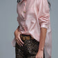Silky Loose Shirt With Button Medley in Pink