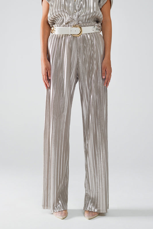 Q2 Silver Pleated Pants With Elastic Waistband