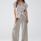 Silver Pleated Pants With Elastic Waistband