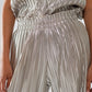 Silver Pleated Pants With Elastic Waistband