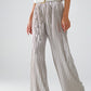 Silver Pleated Pants With Elastic Waistband