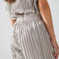 Silver Pleated Pants With Elastic Waistband