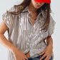 Silver Pleated Shirt With Short Sleeves