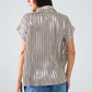 Silver Pleated Shirt With Short Sleeves