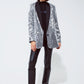 Silver Sequin tuxedo Blazer with Satin Black Lapels