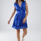 Q2 Skater Dress With Cinched Waist in Snake Blue Print With Gold Lurex Thread