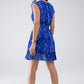 Skater Dress With Cinched Waist in Snake Blue Print With Gold Lurex Thread