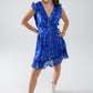 Skater Dress With Cinched Waist in Snake Blue Print With Gold Lurex Thread