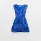 Skater Dress With Cinched Waist in Snake Blue Print With Gold Lurex Thread