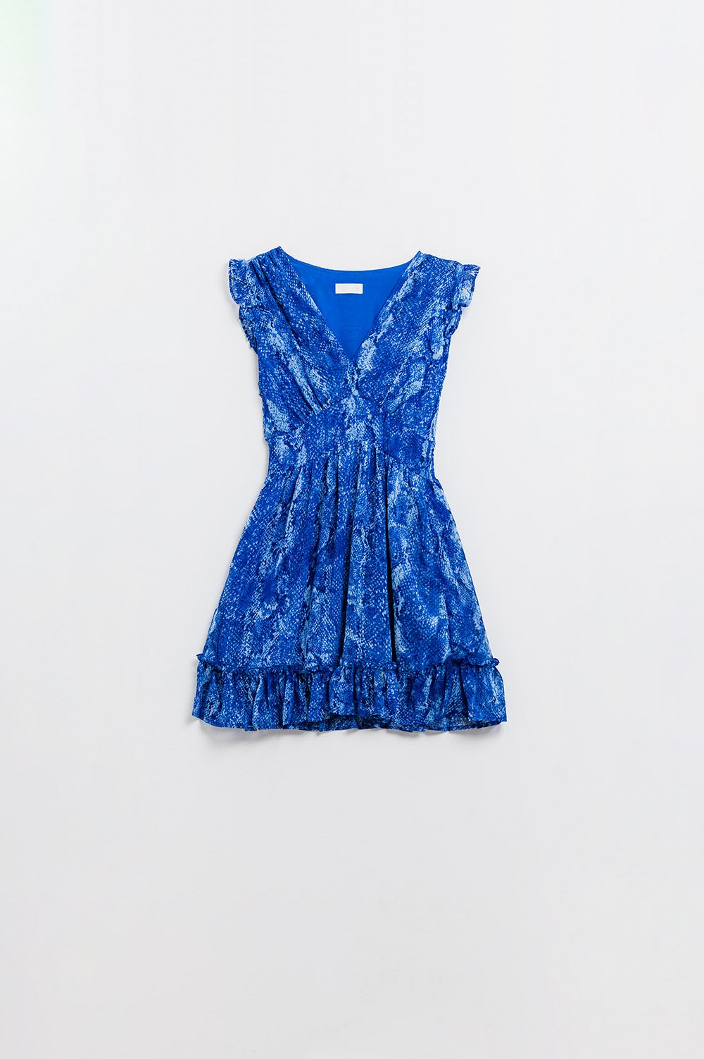 Skater Dress With Cinched Waist in Snake Blue Print With Gold Lurex Thread