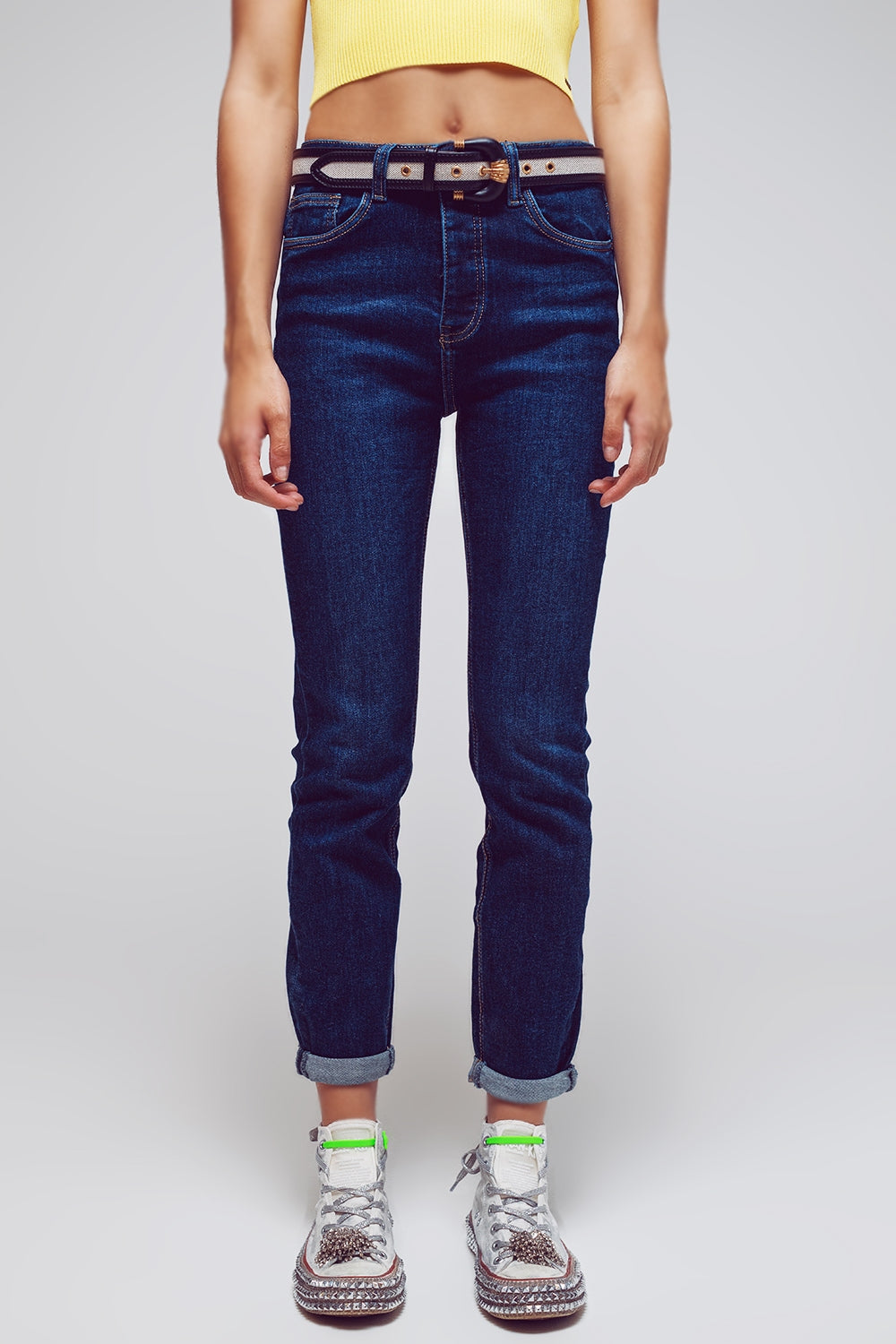 Q2 Skinny Fit Jeans in Mid Wash Blue