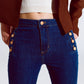 Q2 Skinny Flared Jeans In Dark Blue With Button Detail