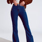 Skinny Flared Jeans In Dark Blue With Button Detail