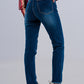 Skinny high waist raw hem jeans in dark blue