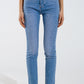 Q2 Skinny jeans in washed blue with strass all over the front