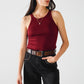 Q2 Sleeveless burgundy Top With Ribbed details