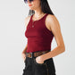 Sleeveless burgundy Top With Ribbed details