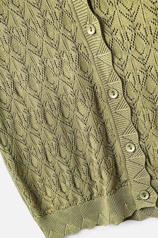 Pointelle Knitted Vest With Scalloped Edges in Khaki