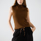 Q2 Sleeveless fine knit wool sweater in brown