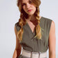 Sleeveless Jumpsuit with zipper detail and belt in khaki